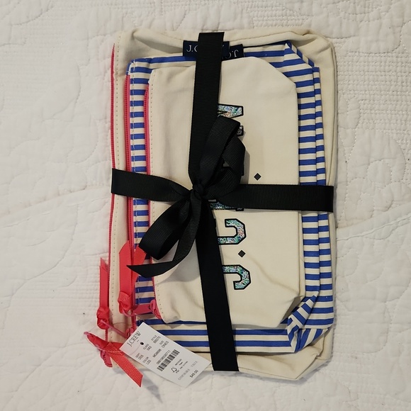 J. Crew Bags Nwt Set Of 3 Jcrew Logo Stripes Crab Bags Set Pouches